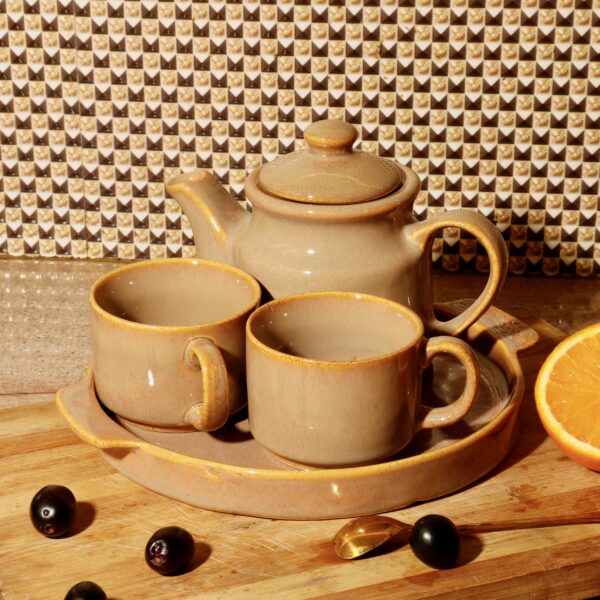 Ceramic Brown Morning Coffee Set - Image 2