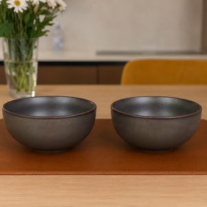Khan Ceramic matte charcoal blue ceramic bowls set of 2