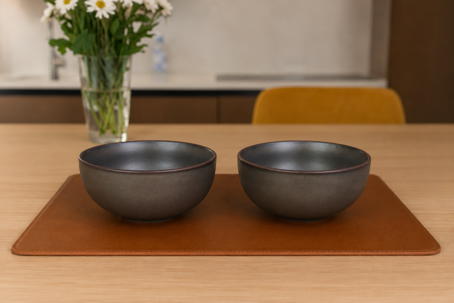 Khan Ceramic matte charcoal blue ceramic bowls set of 2