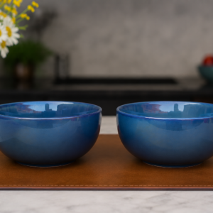 Khan Ceramic deep ocean blue ceramic bowls set of 2, 6 inch