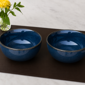 Khan Ceramic ocean blue rim accent ceramic bowls set of 2