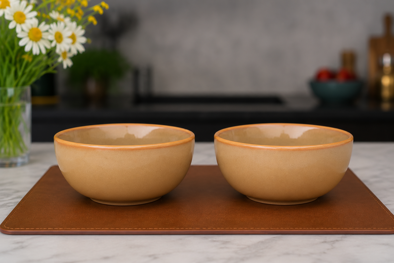 Khan Ceramic warm honey ceramic bowls set of 2