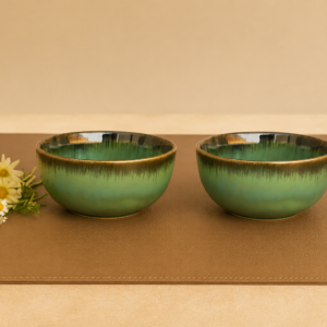 Khan Ceramic forest green reactive glaze ceramic bowls set of 2