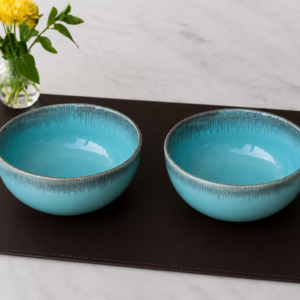 Khan Ceramic sky blue reactive glaze ceramic bowls set of 2