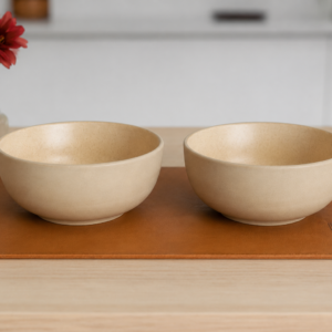 Khan Ceramic soft beige matte ceramic bowls set of 2