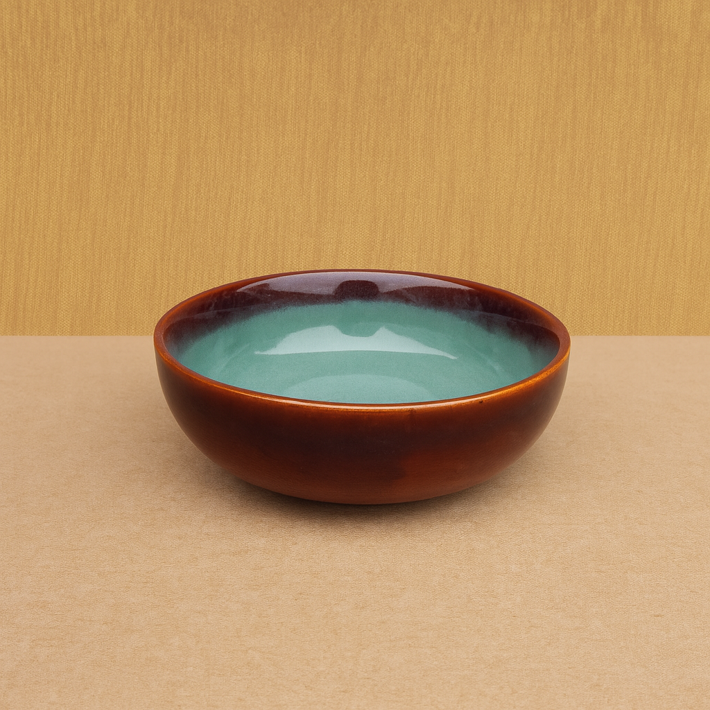 Khan Ceramic two-tone ceramic bowl teal interior burnt amber exterior