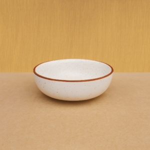 Khan Ceramic speckled white ceramic bowl brown rim