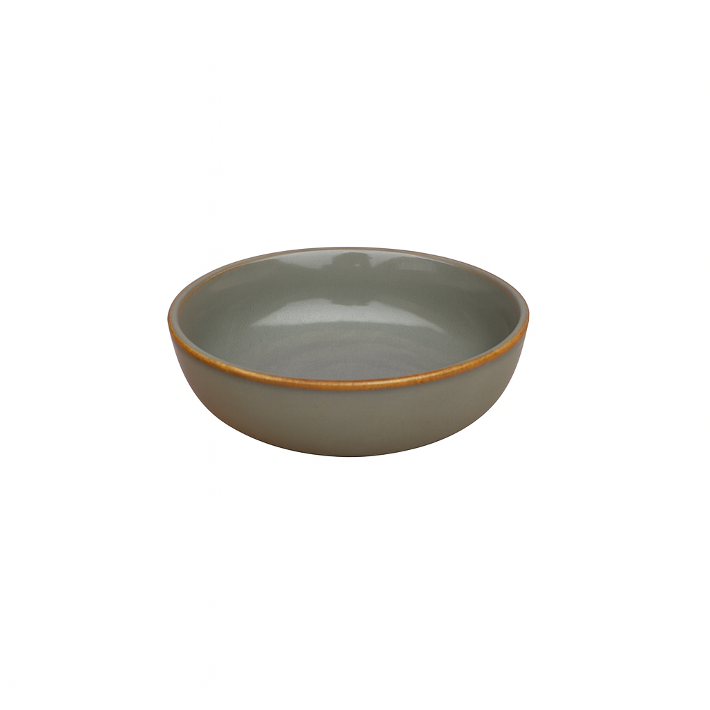 Handcrafted Matte Sage Green Ceramic Bowl with Amber Rim (7 Inch, Pack of 1) – Khan Ceramic - Image 3