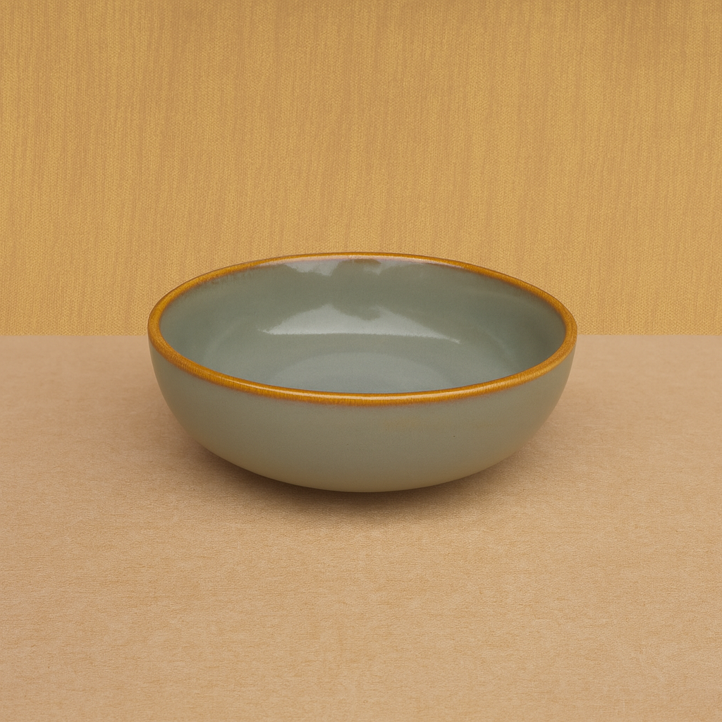 Handcrafted Matte Sage Green Ceramic Bowl with Amber Rim (7 Inch, Pack of 1) – Khan Ceramic - Image 2