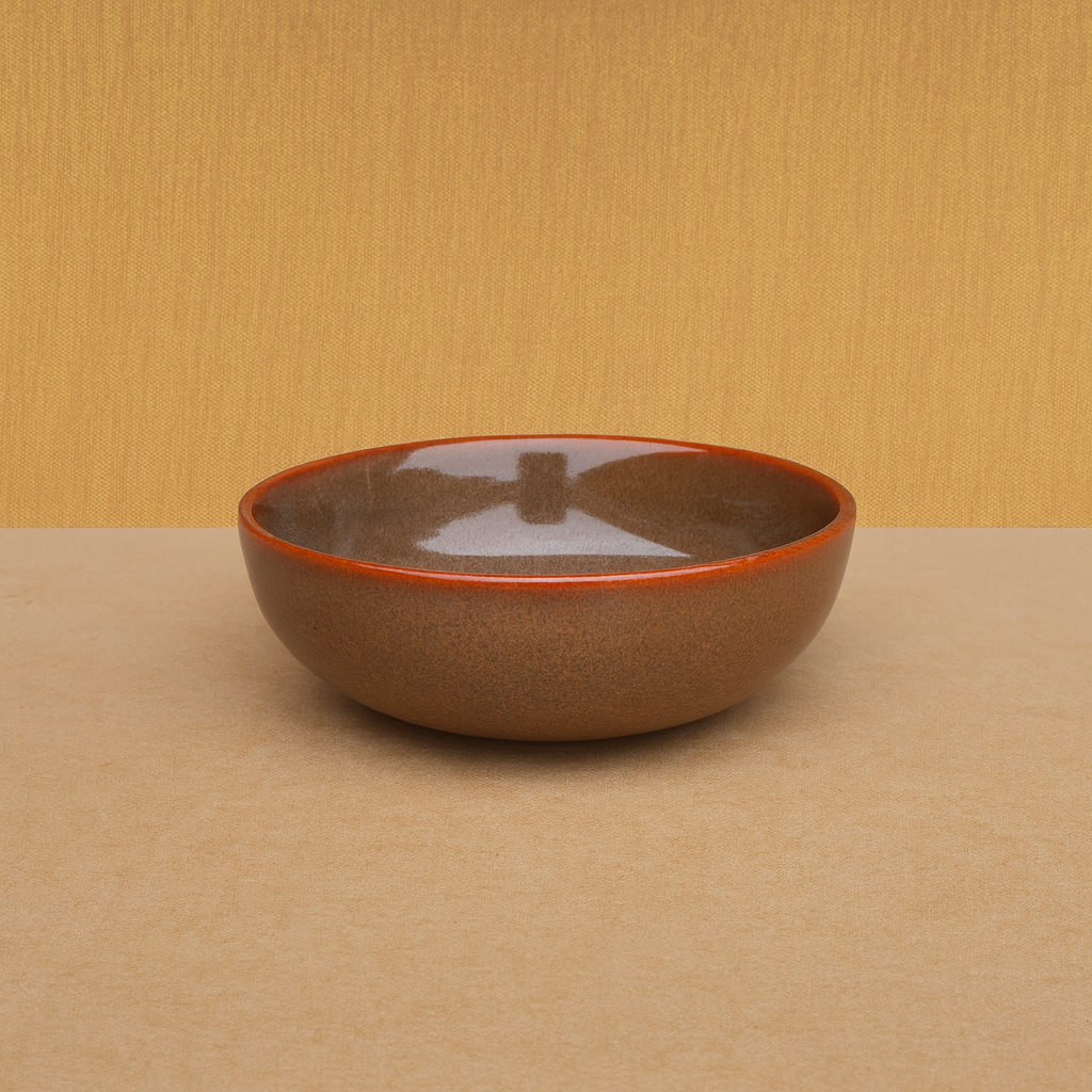 Handcrafted Glossy Brown Ceramic Bowl with Brown Rim (7 Inch, Pack of 1) – Khan Ceramic - Image 2