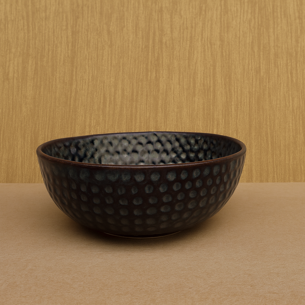 Handcrafted Textured Black Ceramic Bowl, Matte Finish with Dotted Pattern (7 Inch, Pack of 1) – Khan Ceramic - Image 2