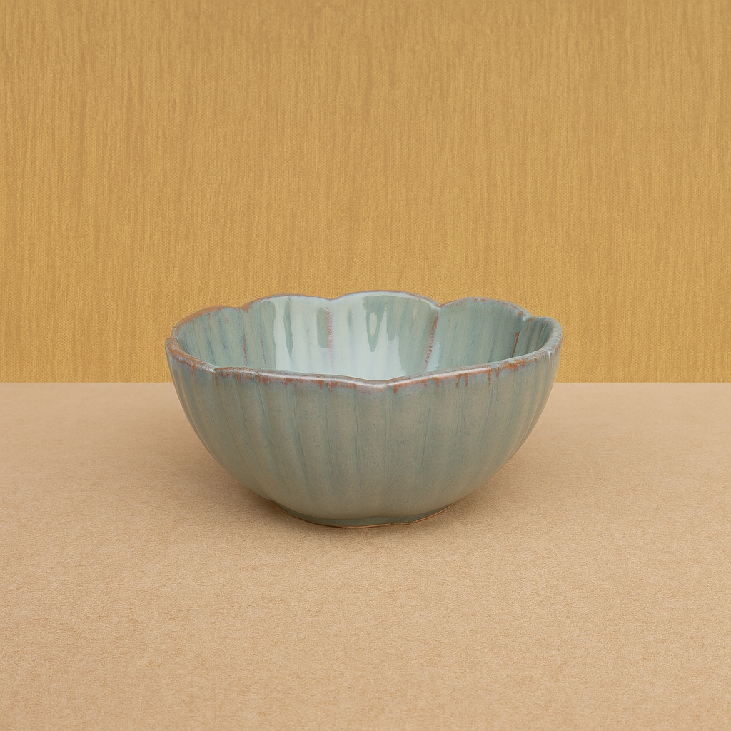 Handcrafted Flower-Shaped Ceramic Bowl, Seafoam Grey Glazed Finish (7 Inch, Pack of 1) – Khan Ceramic - Image 2