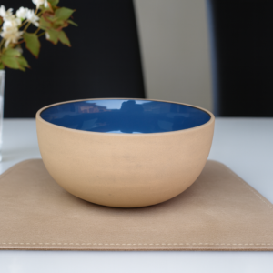 Khan Ceramic matte sand exterior glossy blue interior bowl