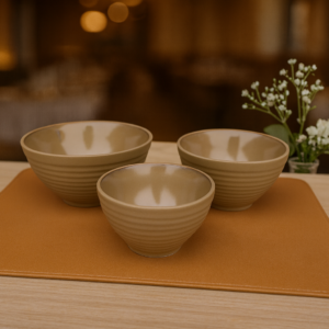 Khan Ceramic natural beige bowl set of 3 nested bowls