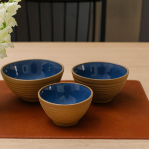 Khan Ceramic sky blue clay bowl set of 3 dual-tone bowls