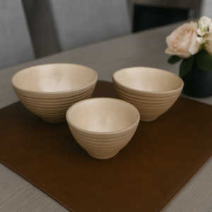 Khan Ceramic ivory speckle bowl set of 3 dual-tone bowls