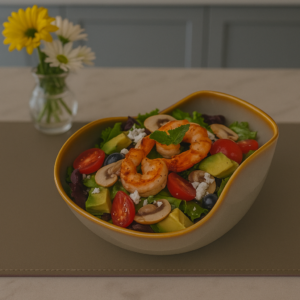 Khan Ceramic grey curved ceramic bowl amber rim