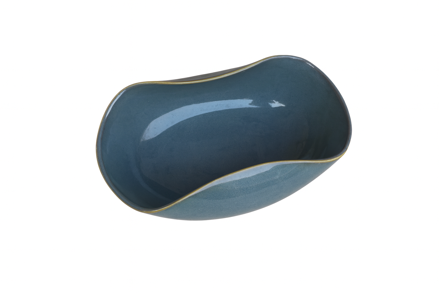 Handcrafted Wave-Shape Ceramic Bowl, Deep Blue Glaze with Golden Rim (10 Inch) – Khan Ceramic - Image 2