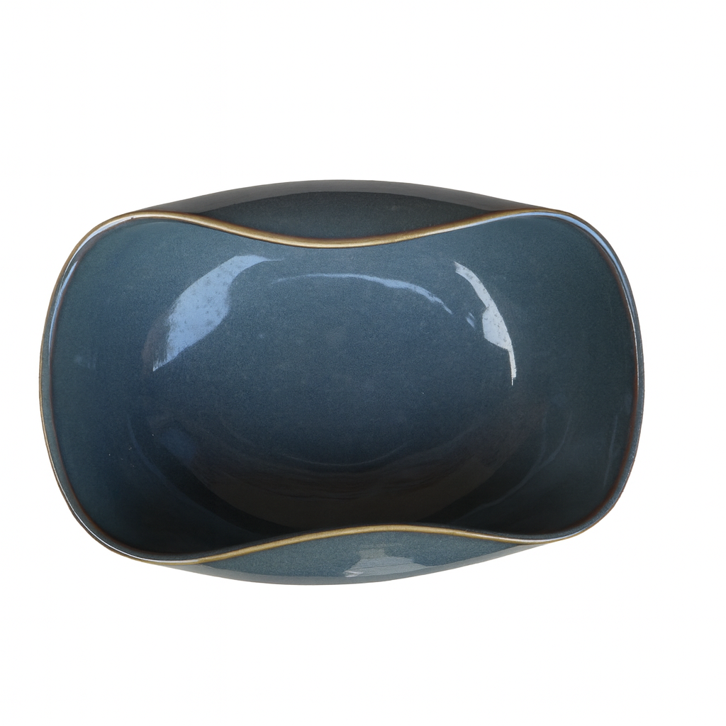 Handcrafted Wave-Shape Ceramic Bowl, Deep Blue Glaze with Golden Rim (10 Inch) – Khan Ceramic - Image 3