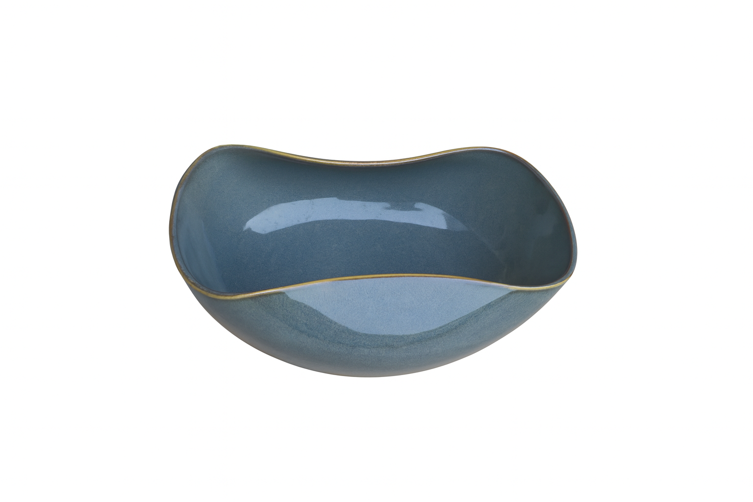 Handcrafted Wave-Shape Ceramic Bowl, Deep Blue Glaze with Golden Rim (10 Inch) – Khan Ceramic - Image 4