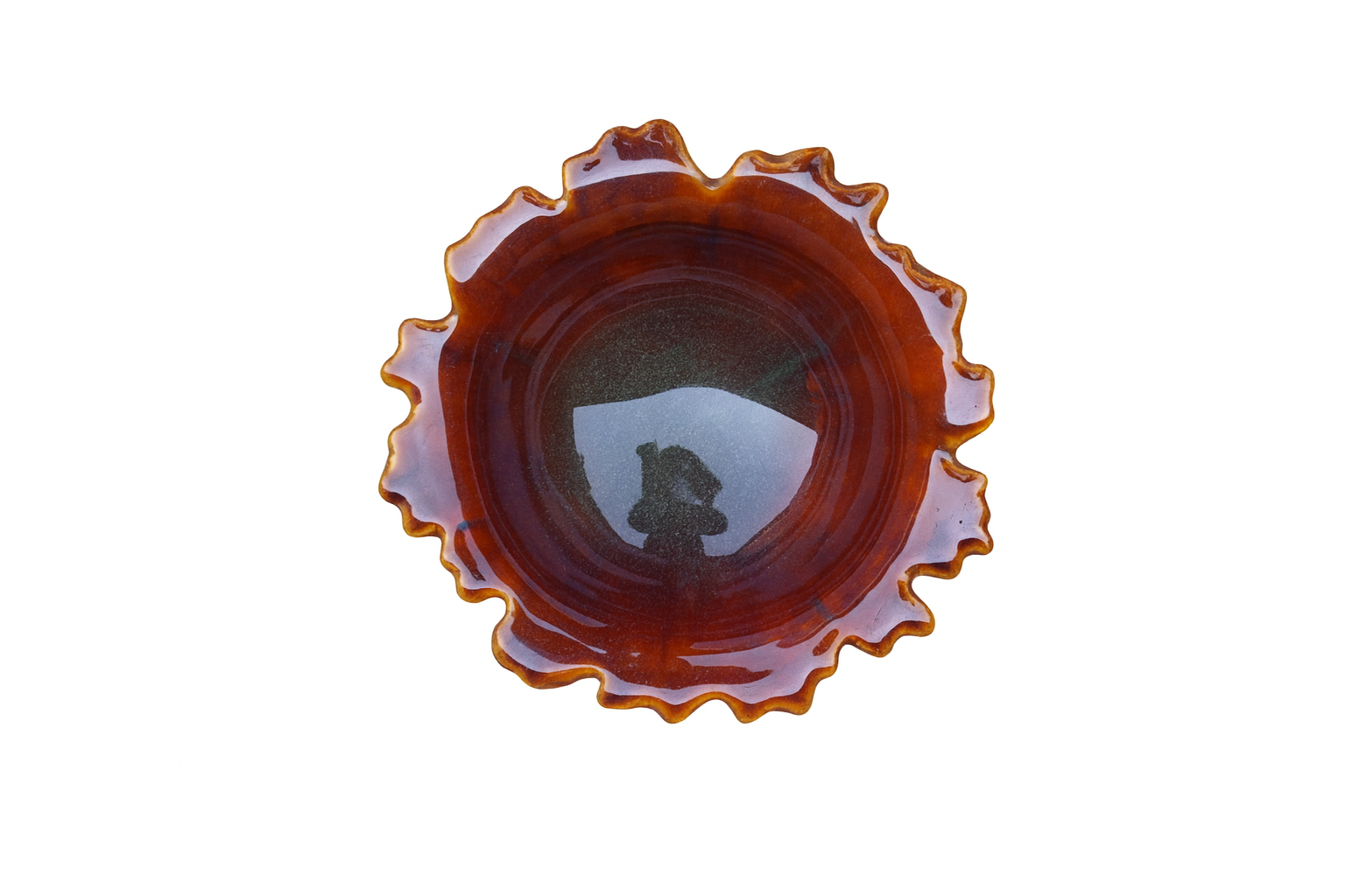 Handcrafted Wavy Rim Ceramic Bowl, Deep Amber Glaze – Khan Ceramic - Image 3