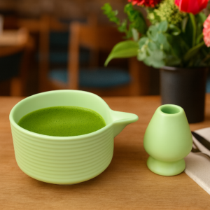 Khan Ceramic matcha pouring bowl set mint green with whisk holder