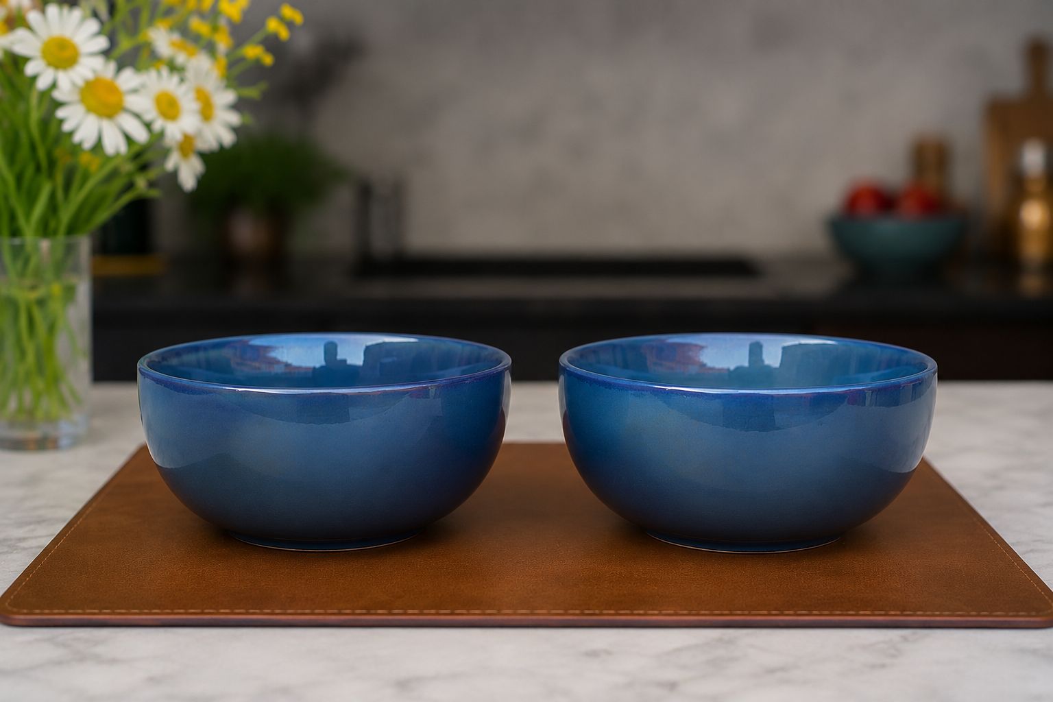 Khan Ceramic deep ocean blue ceramic bowls set of 2