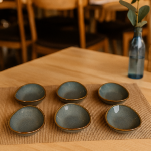 Khan Ceramic grey dip bowl set of 6 with brown rim