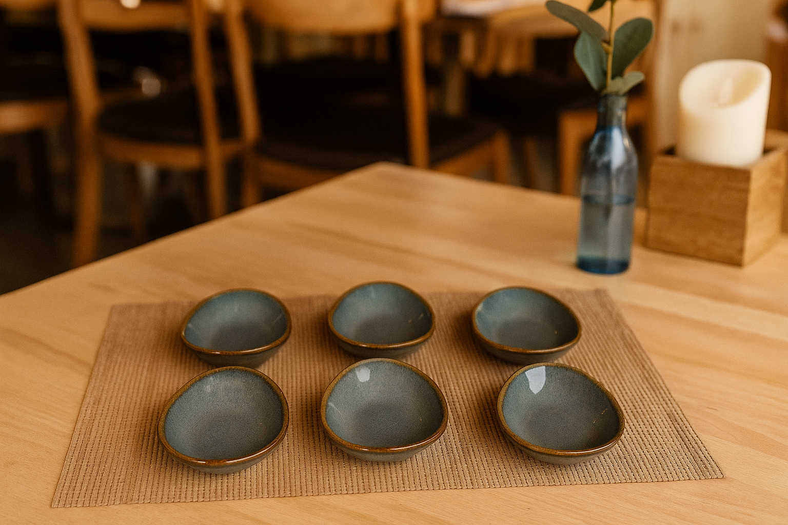 Khan Ceramic grey dip bowl set of 6 with brown rim