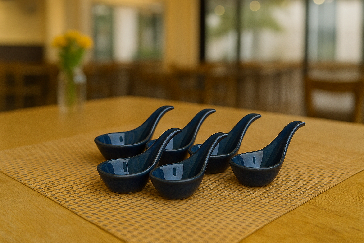 Khan Ceramic blue ceramic soup sauce spoon set of 6