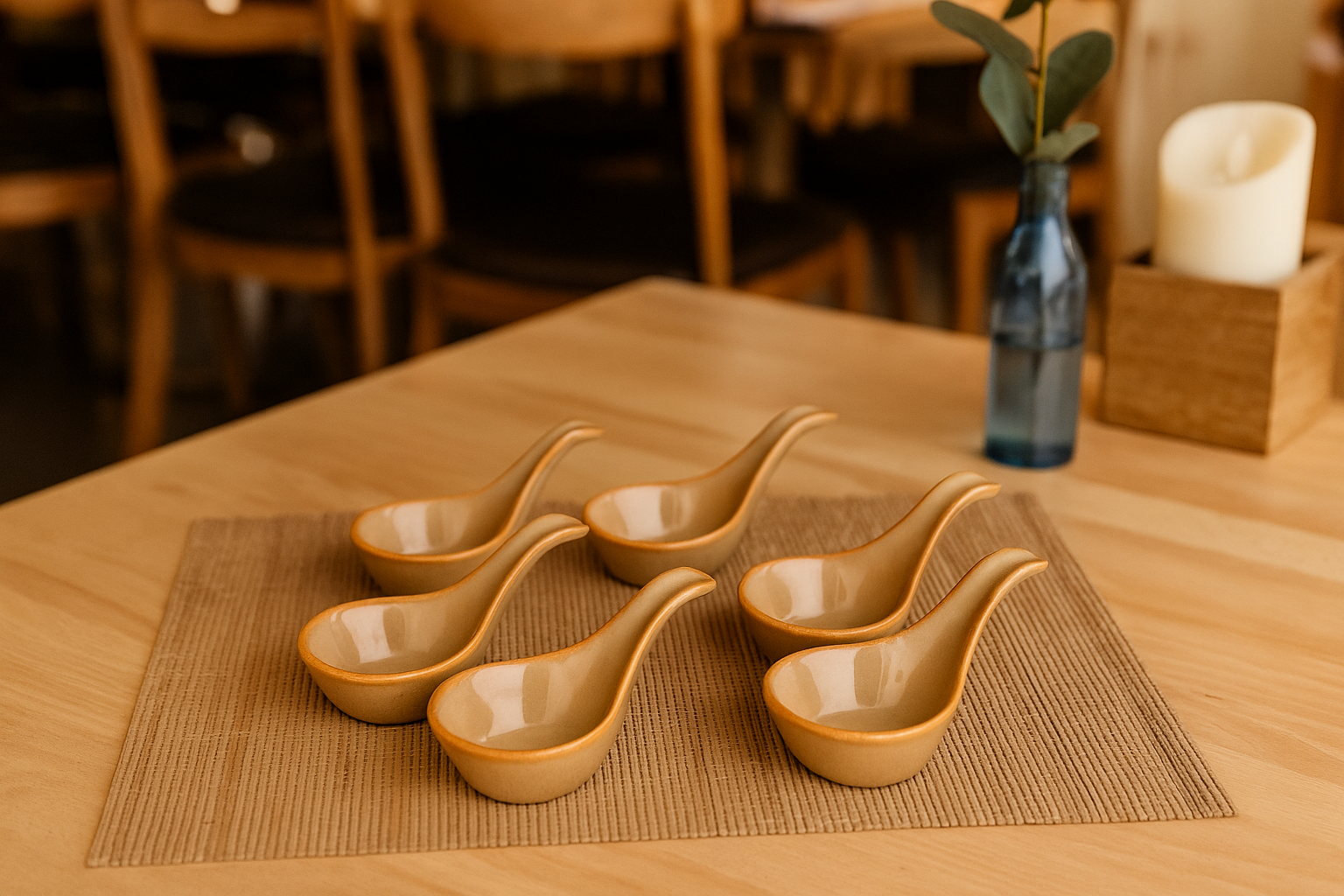 Khan Ceramic warm beige ceramic spoon set golden rim