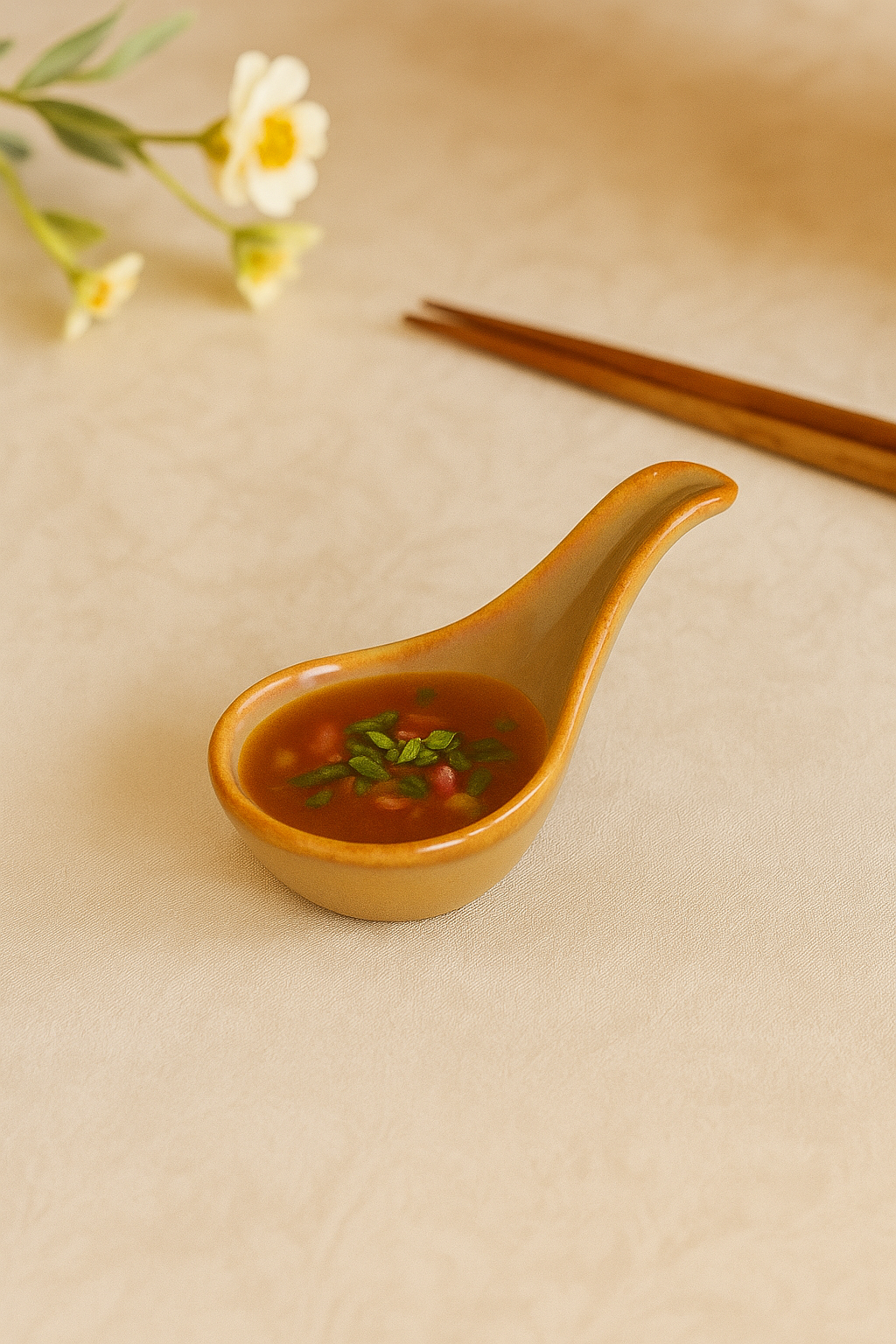 Handmade Ceramic Soup & Sauce Spoons, Warm Beige with Golden Rim, Set of 6 – Khan Ceramic - Image 3