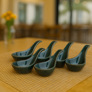 Khan Ceramic forest green ceramic spoon set of 6