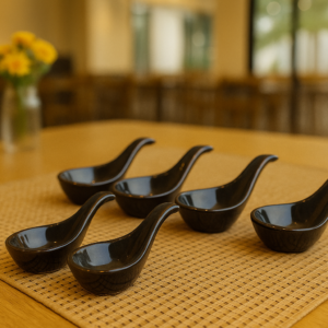 Khan Ceramic glossy black ceramic spoon set of 6