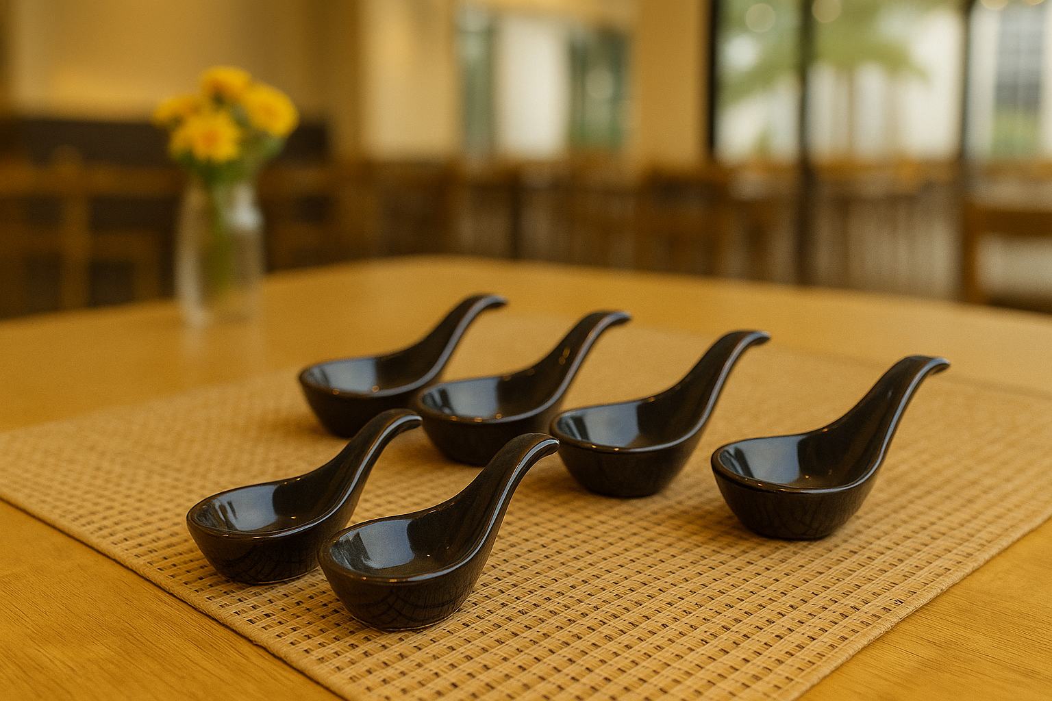 Khan Ceramic glossy black ceramic spoon set of 6