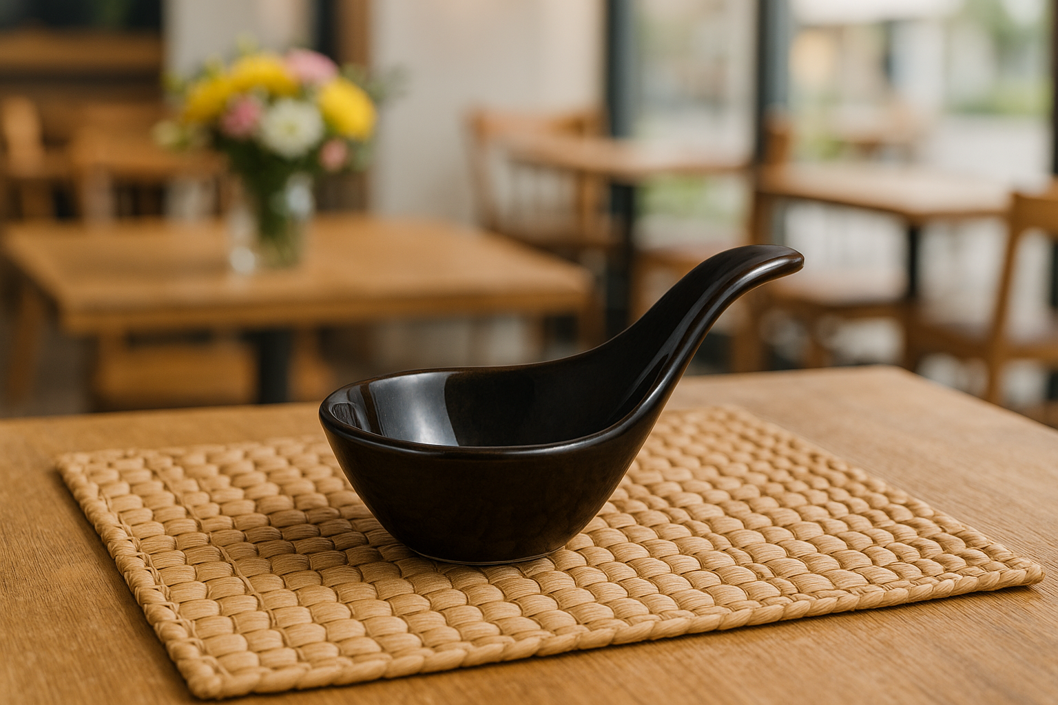 Artisan-Crafted Ceramic Soup & Sauce Spoons, Classic Black Gloss Finish, Set of 6 – Khan Ceramic - Image 3