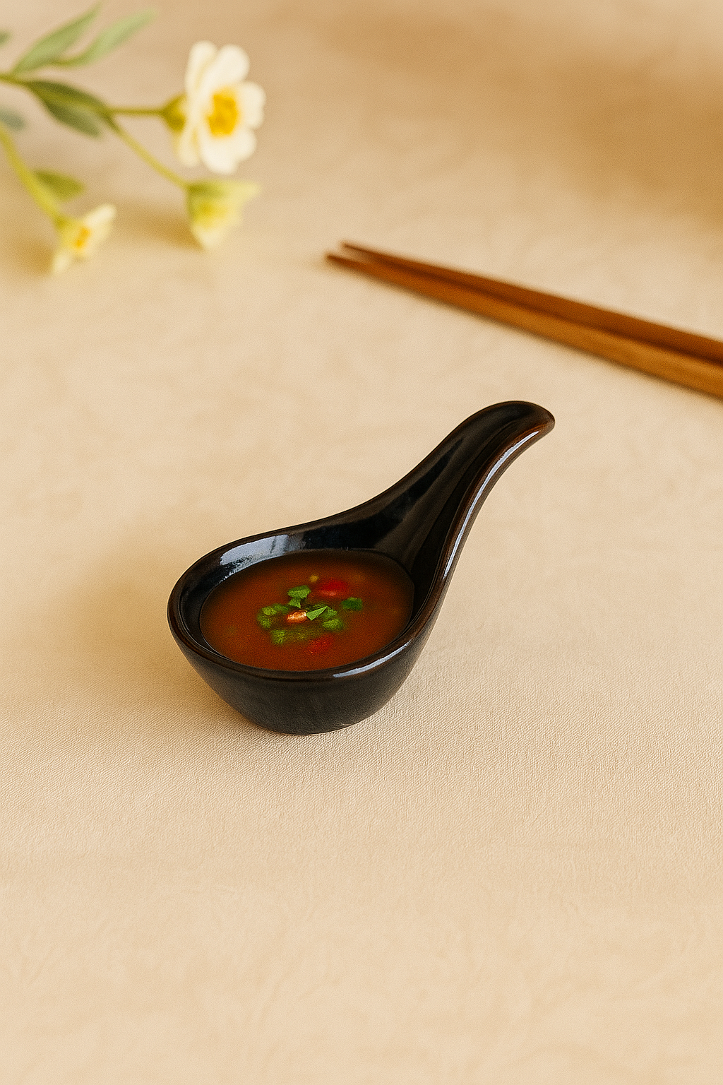 Artisan-Crafted Ceramic Soup & Sauce Spoons, Classic Black Gloss Finish, Set of 6 – Khan Ceramic - Image 2
