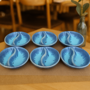 Khan Ceramic blue double section dip bowl set of 6