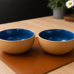 Khan Ceramic sand matte sky blue dual-tone ceramic bowls set of 2