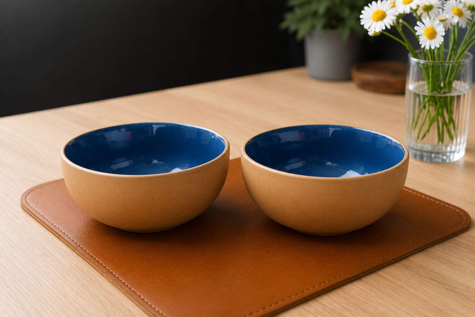 Khan Ceramic sand matte sky blue dual-tone ceramic bowls set of 2