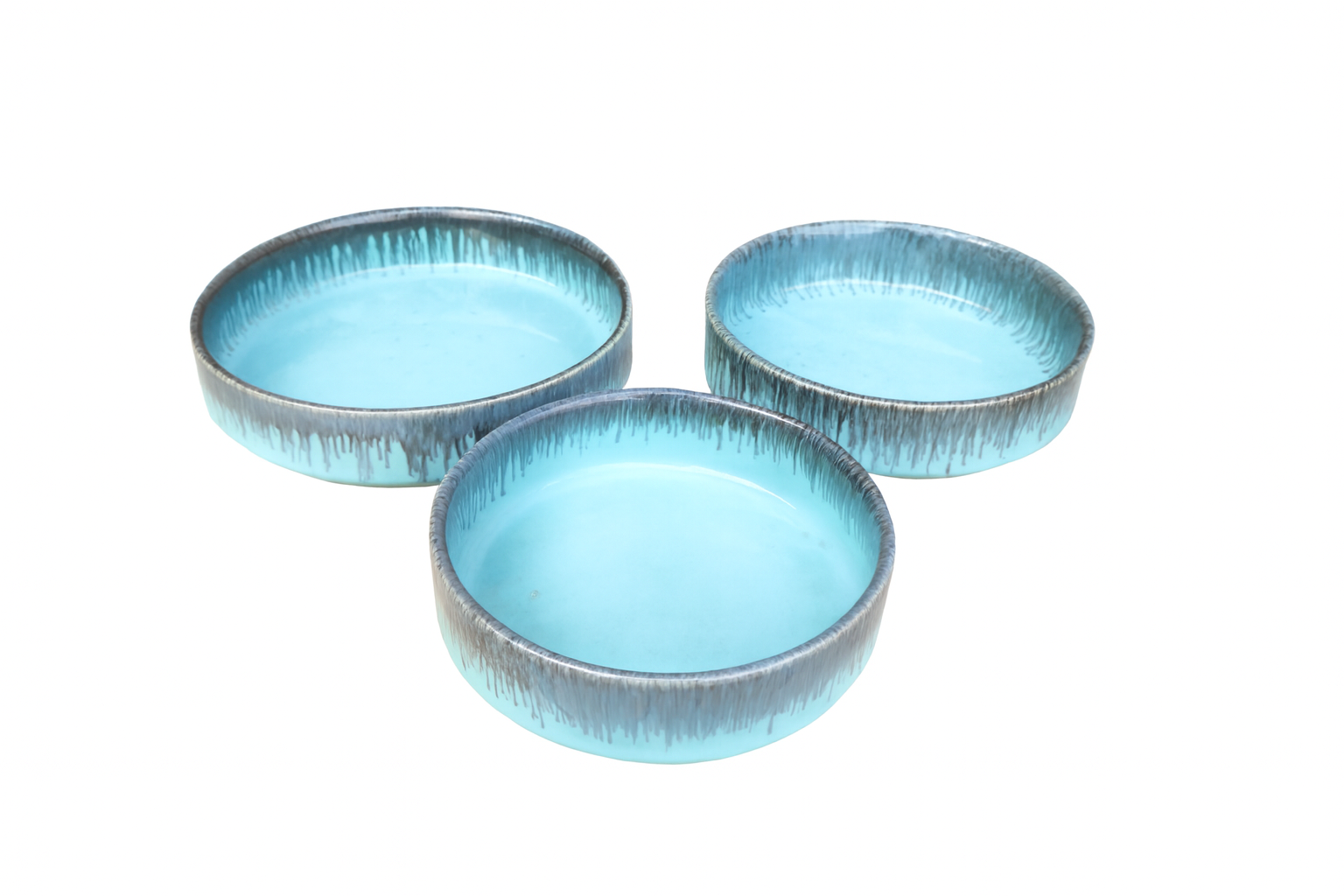 Ocean Blue Drip Glaze Ceramic Salad Bowls, Set of 3 | Khan Ceramic - Image 4