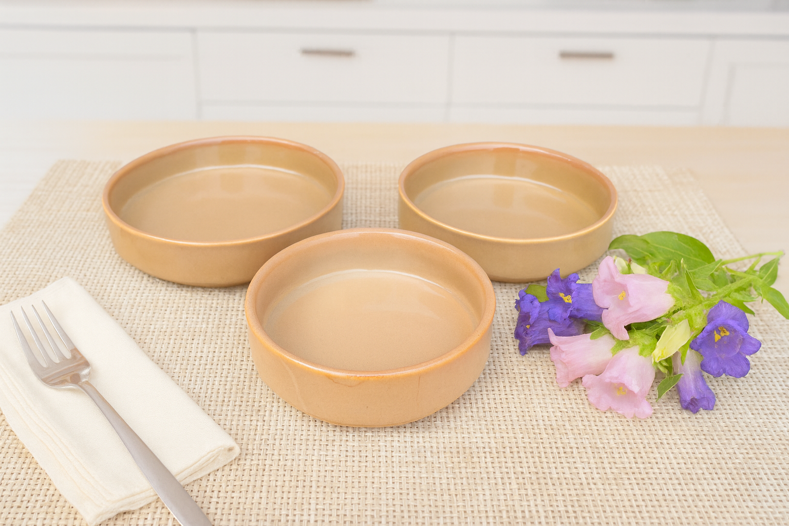 Khan Ceramic warm beige glazed serving bowls set of 3