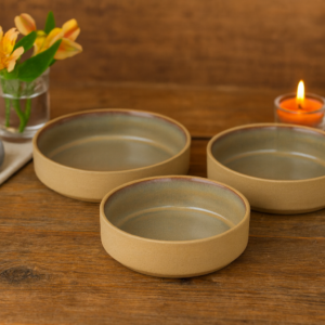 Khan Ceramic matte sand grey ceramic serving bowls set of 3