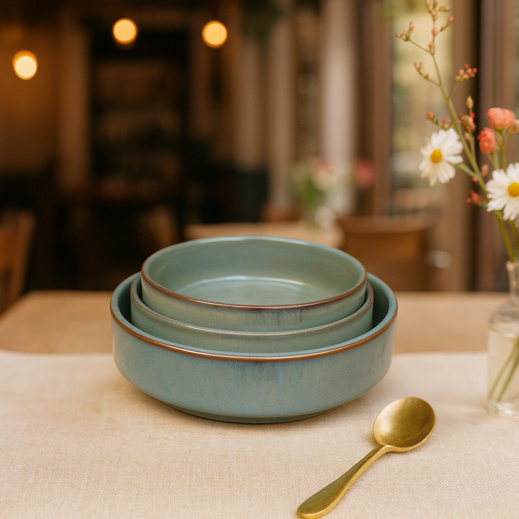 Sage Green Glazed Ceramic Serving Bowls, Set of 3 – Khan Ceramic - Image 7