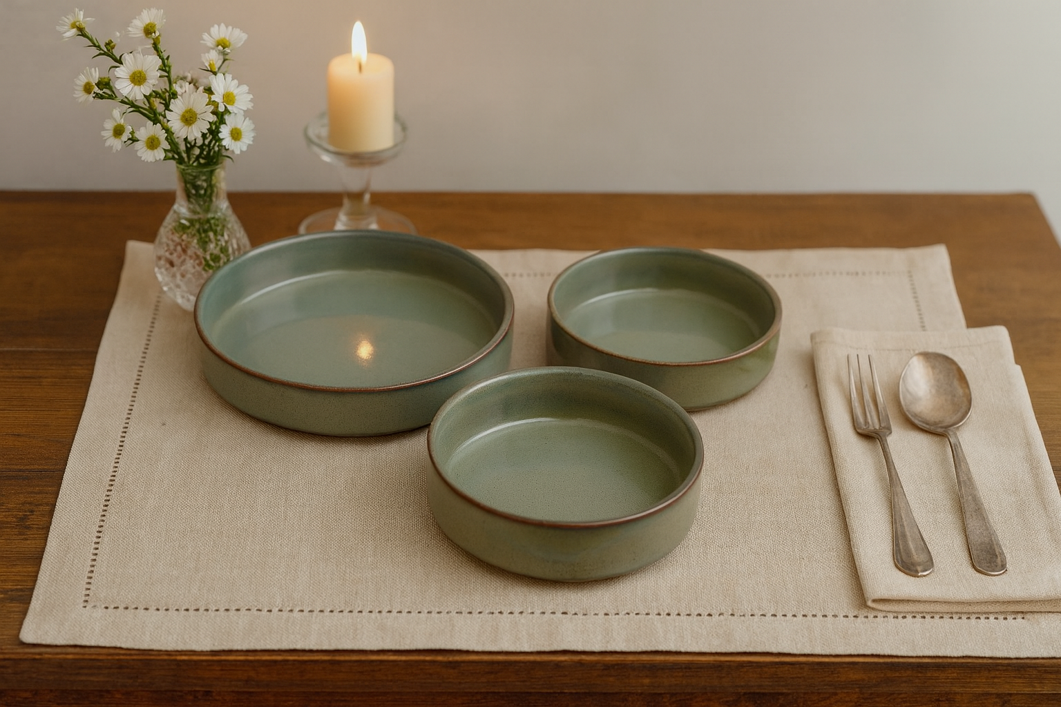 Sage Green Glazed Ceramic Serving Bowls, Set of 3 – Khan Ceramic - Image 2
