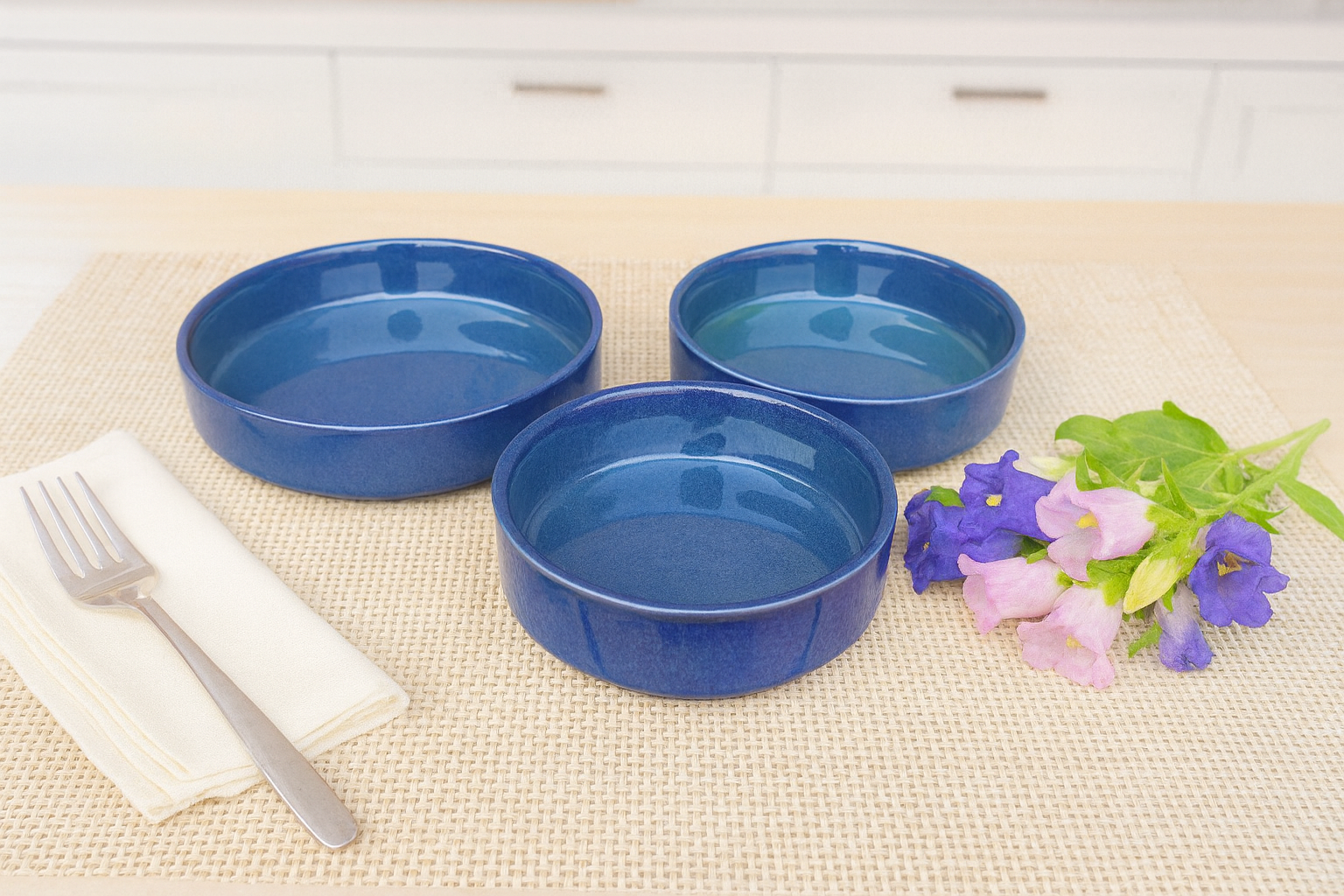 Deep Ocean Blue Glazed Ceramic Serving Bowls, Set of 3 – Khan Ceramic - Image 5