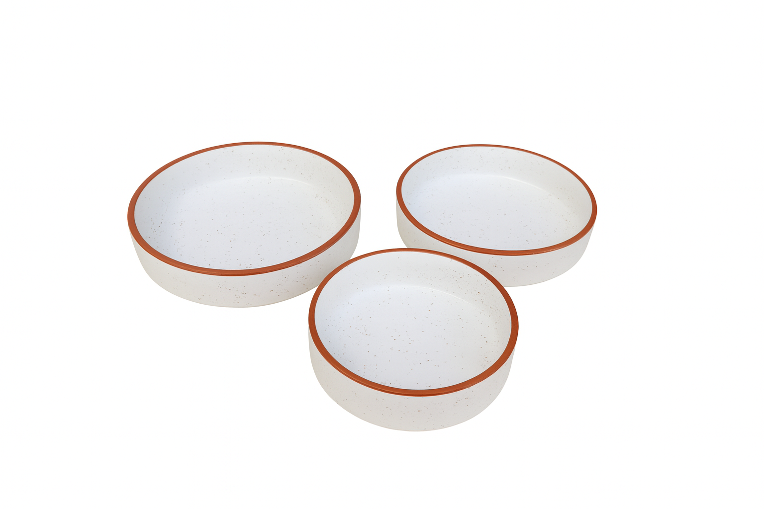 White Speckled Ceramic Serving Bowls with Brown Rim, Set of 3 – Khan Ceramic - Image 5